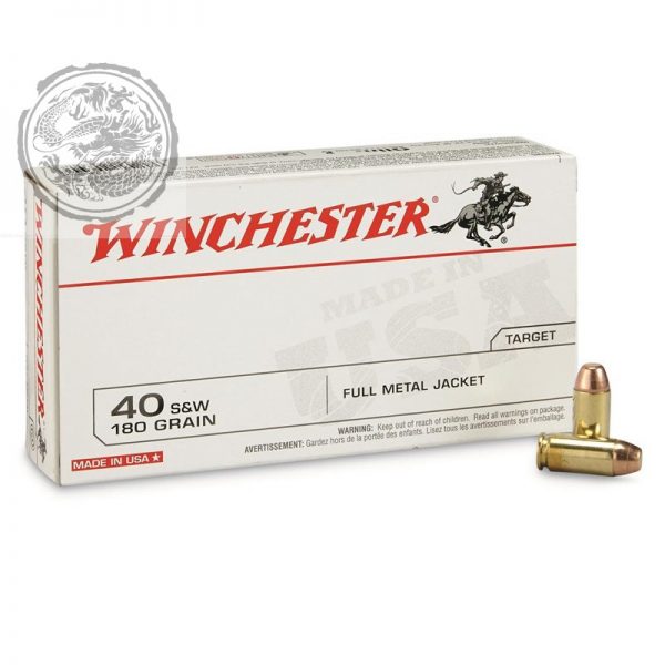 Winchester USA 40 S&W Ammunition 180 Grain FMJ BOX OF 50
