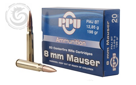 PPU 8mm Mauser 198 Grain Full Metal Jacket Ammunition Box of 20