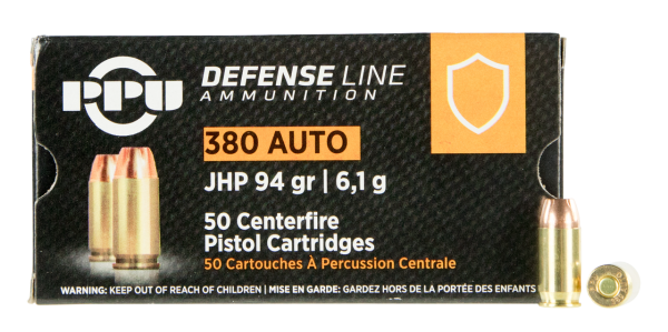 Prvi PPU 380 Auto Ammunition Defense 94 Grain Jacketed Hollow Point BOX OF 50