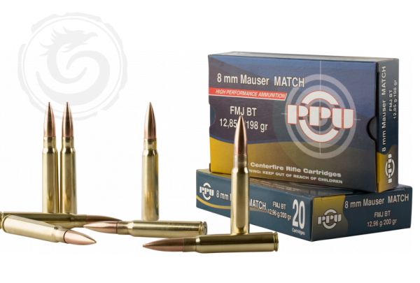 Prvi PPU Match 8mm Mauser 200 GR Full Metal Jacket Ammunition Box of 20
