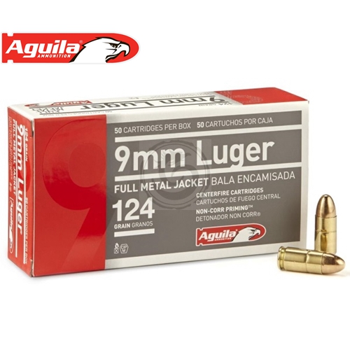 Aguila 9mm 124 Grain FMJ Ammunition Bulk Box of 50