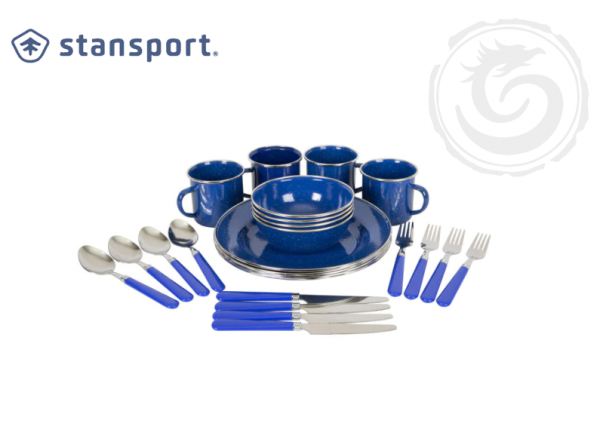 Deluxe-24-Piece-Enamel-Tableware-Set-Blue-Stansport Deluxe-24-Piece-Enamel-Tableware-Set-Blue-Stansport