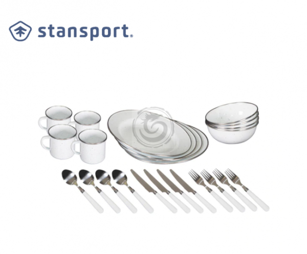 Deluxe-24-Piece-Enamel-Tableware-Set-White-Stansport Deluxe-24-Piece-Enamel-Tableware-Set-White-Stansport