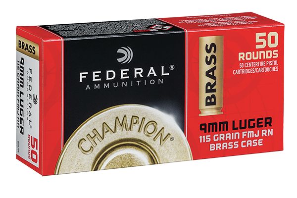 Federal 9MM Champion Brass Case 115 Grain FMJ Ammunition Box of 50
