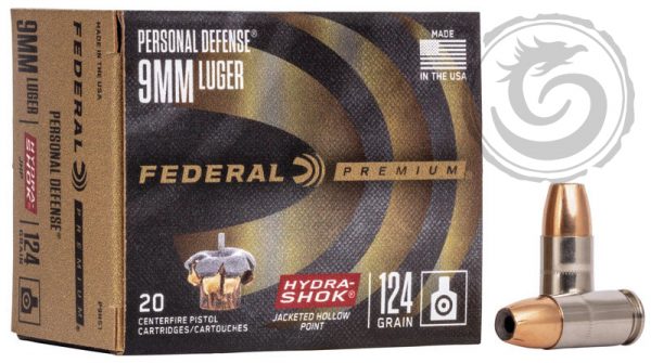 Federal Premium HYDRA-SHOK Defense 9mm 124 GR JHP Box of 20
