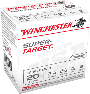 Winchester 20 Ga Super-Target 2-3/4″ #8 Box of 25