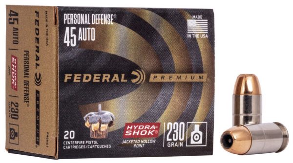 Federal Premium PD 45 ACP 230 gr Hydra-Shok Jacketed Hollow Point Box of 20