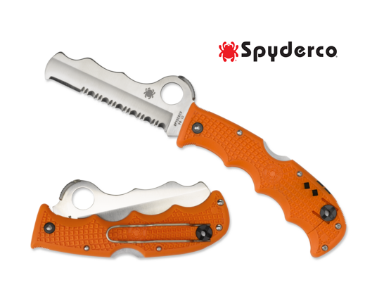 Spyderco Assist Rescue Folding Knife 3-11/16" VG10 Combo Blade, Orange FRN Handles, Whistle, Retractable Window Breaker, Lockback - C79PSOR Spyderco C223GPDBL