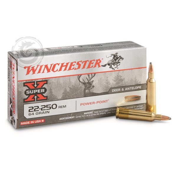 Winchester 22-250 Rem 55 Gr Power Point Box of 20