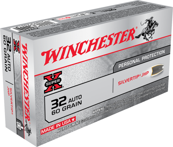 Winchester Super-X 32 ACP 60 Gr Silvertip Jacket Hollow Point Box of 50