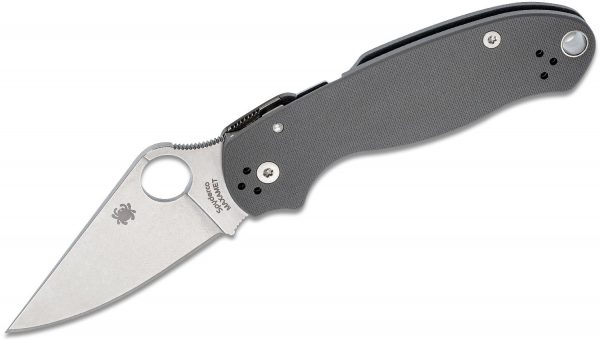 Spyderco C223GPDGY Para 3 Folding Knife 3" Maxamet Stonewashed Plain Blade, Dark Gray G10 Handles (Paramilitary 3), Compression Lock Spyderco C223GPDGY