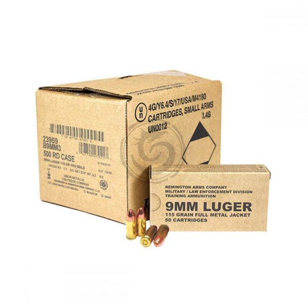 Remington Overrun Military Pistol 9mm 115 GR FMJ Ammunition Box of 50
