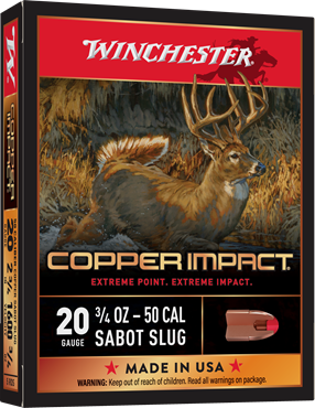 Winchester Copper Impact 20 Ga, 2-3/4″, 3/4 oz, Sabot Slug Shot Box of 5 — Go Tenda