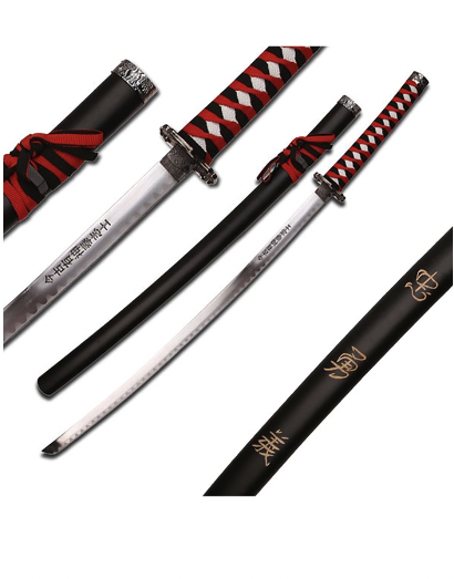 BladesUSA - Black & Red Cord Wrapped Handle Samurai Sword SW-68LBK