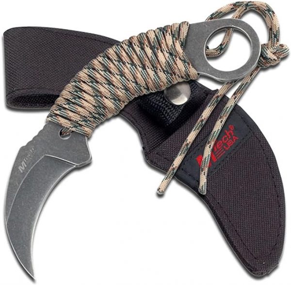 MTech USA - Karambit Fixed Camo Cord Wrapped Handle Nylon Belt Sheath MT-670