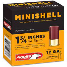 Aguila Minishell 12 Gauge, 1-3/4″, #8, 5/8 oz Shotshell Ammunition Box of 25