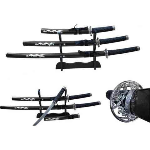 Snake Eye – Pearl Dragon Samurai Katana Sword Set of 3, Black