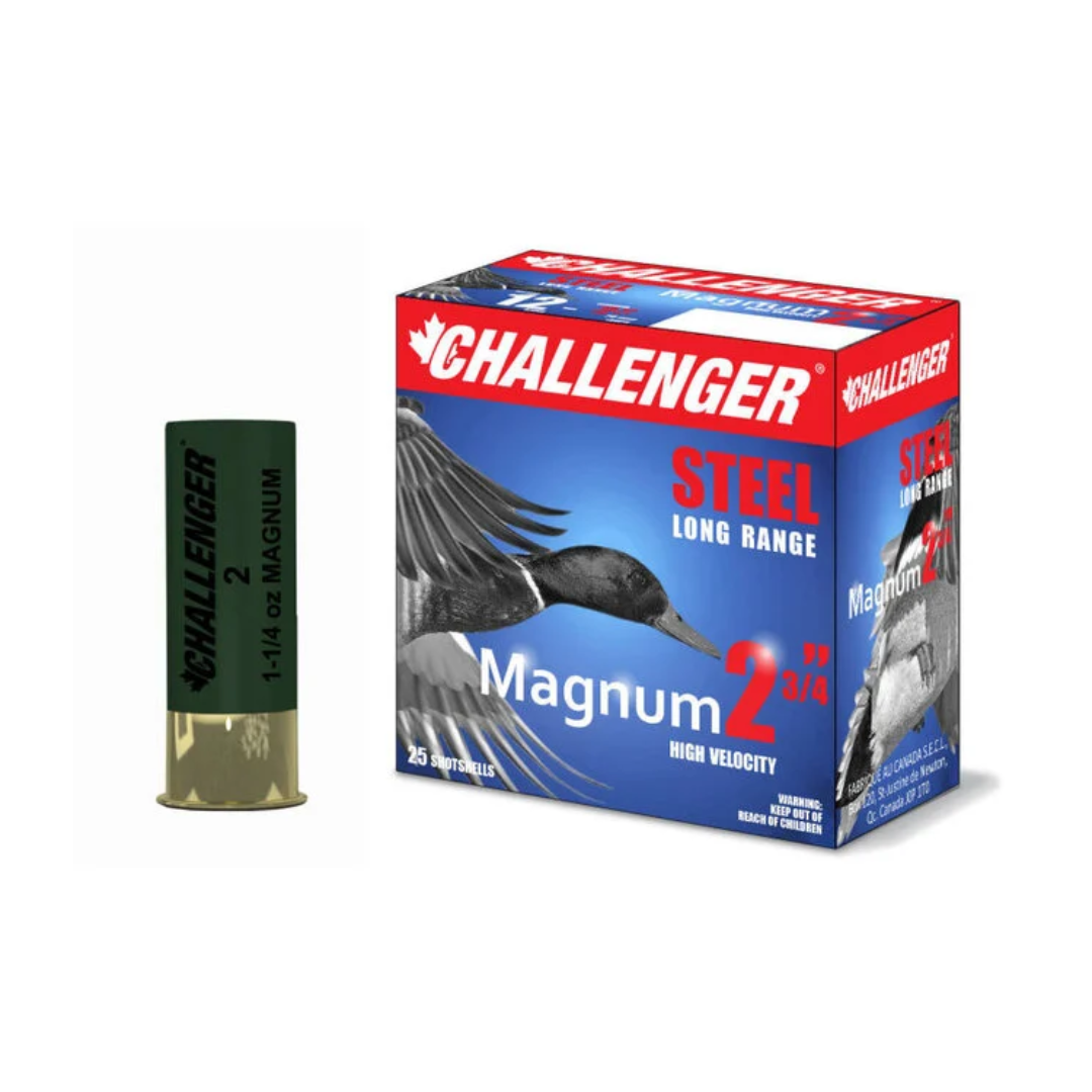 Challenger Magnum 12 Ga, 2-3/4″, 1-1/4oz, #2 Shot Box of 25 — Go Tenda