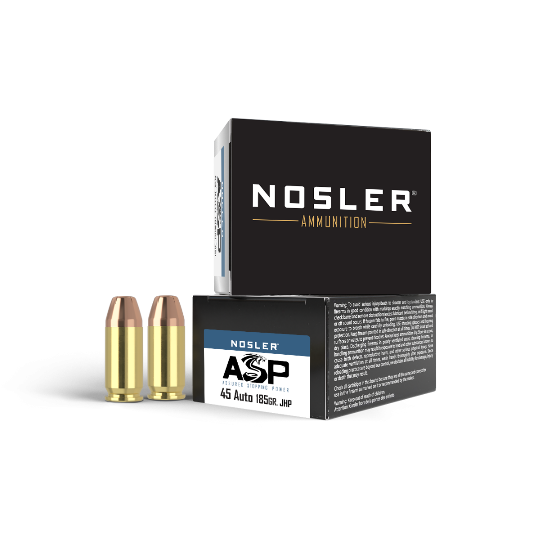 Nosler Match Grade 45 ACP 185 Gr JHP ASP Box of 20 — Go Tenda