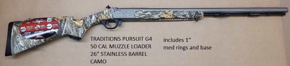 Traditions Pursuit G4 Realtree Edge/Stainless 50 Cal 26″ Muzzleloader w/ Rings & Base — Go Tenda