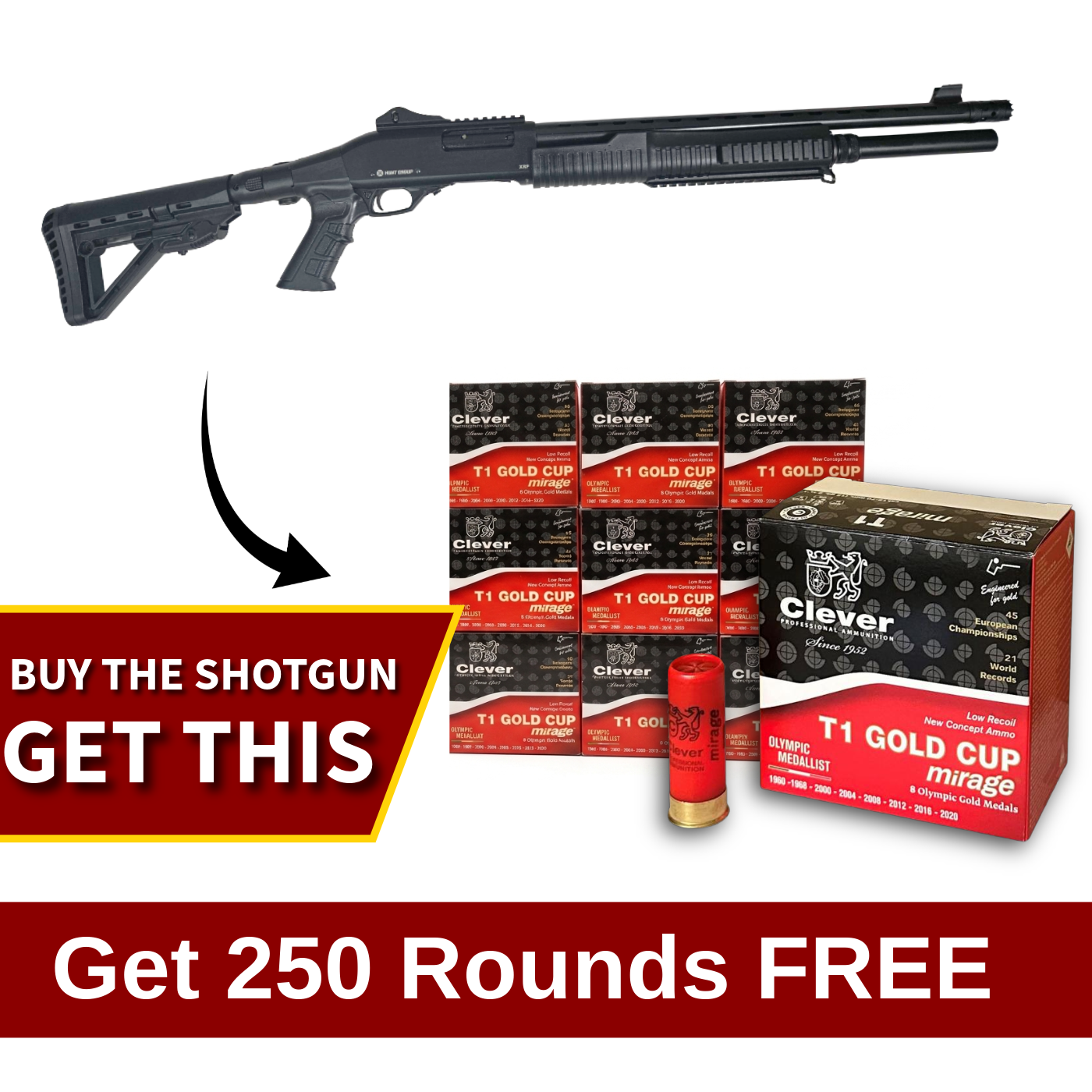Hunt Group XRP Law Defence 12 Ga 3″ Cham 18.5″ Barrel Pump Shotgun Adjustable Stock w/Ammo Combo — Go Tenda