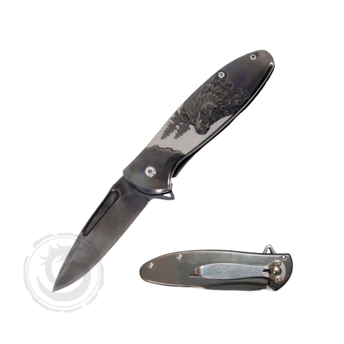 Dark Fantasy Black Bear Folding Knife