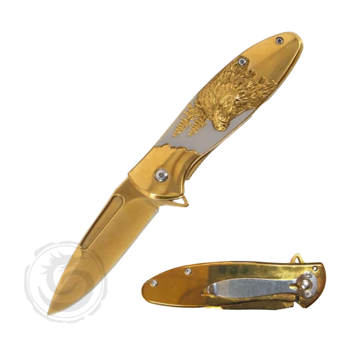 Dark Fantasy Gold Bear Folding Knife
