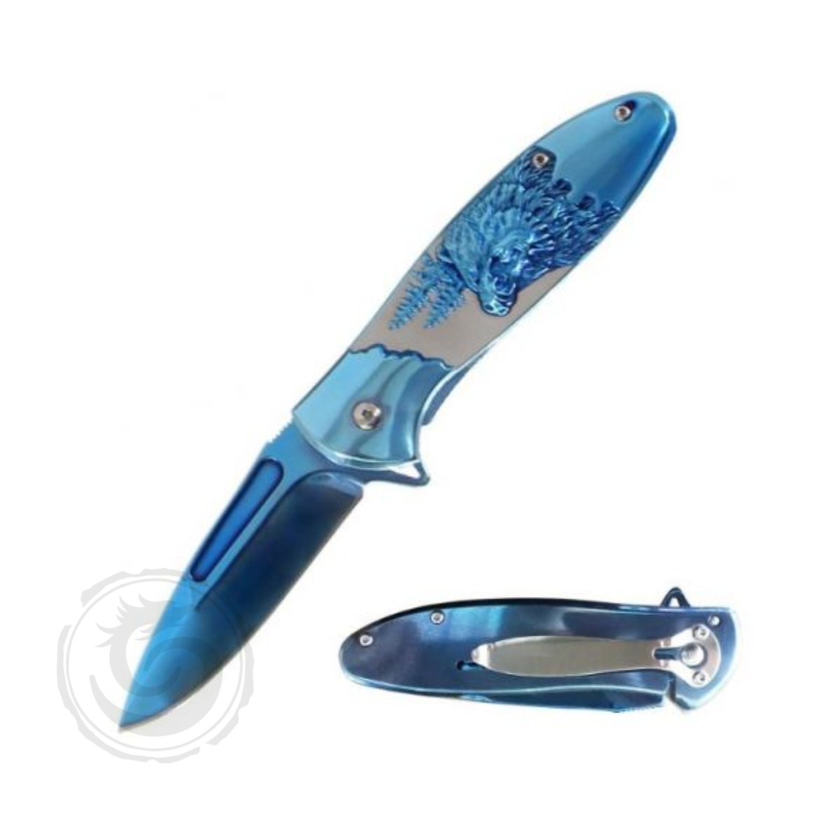 Dark Fantasy Blue Bear Folding Knife