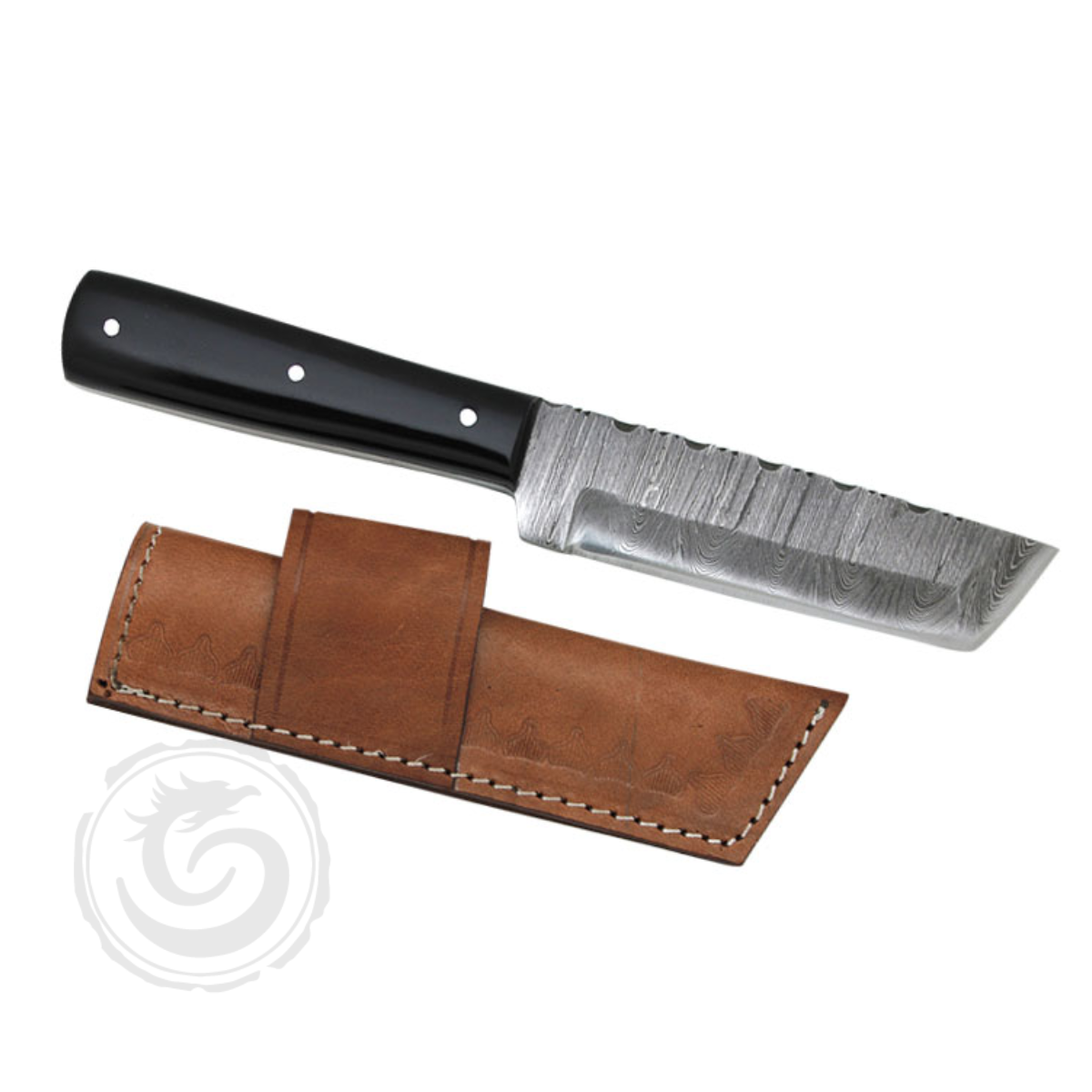 Wild Turkey Damascus Steel Fixed Blade Tanto Knife Black Horn Handle