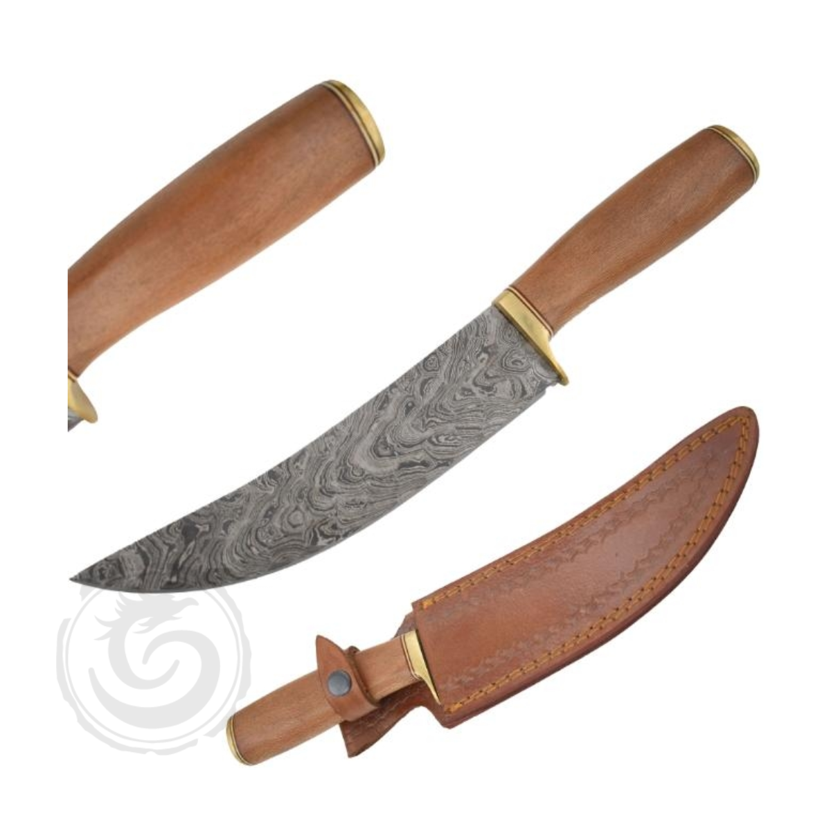 Old Ram Damascus Steel Trailing Point Knife Wood Handle