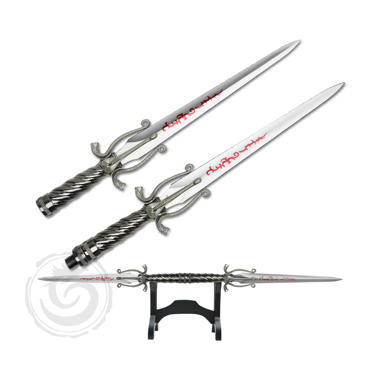 BladesUSA Twin Cobra Snake Daggers and Spear w/Stand