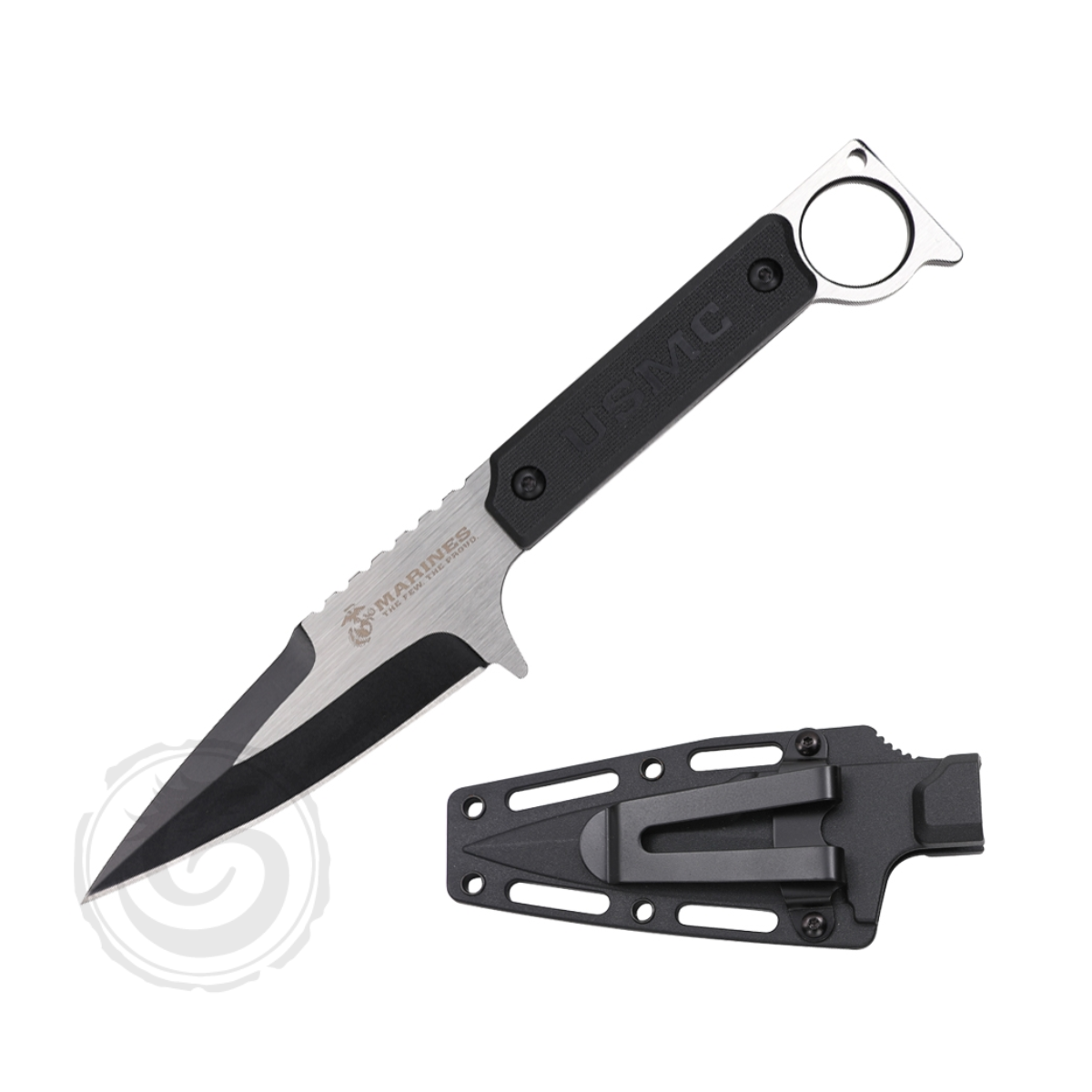 USMC Black Oxide Spear Point Fixed Blade Knife Black