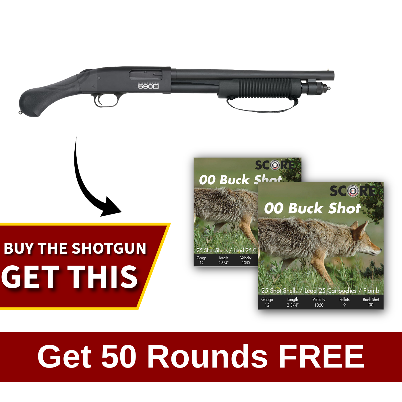 Mossberg 590S Shockwave 12 Ga 3″ 14.375″ Shotgun w/Ammo Combo