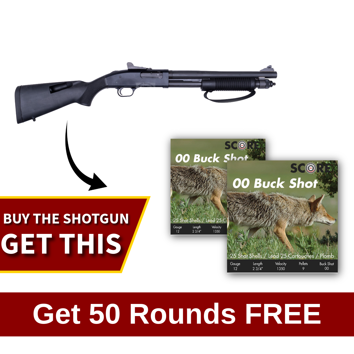 Mossberg 590A1 Class III 14″ 12 Ga Shotgun 3″ Pump, BLK w/Ammo Combo