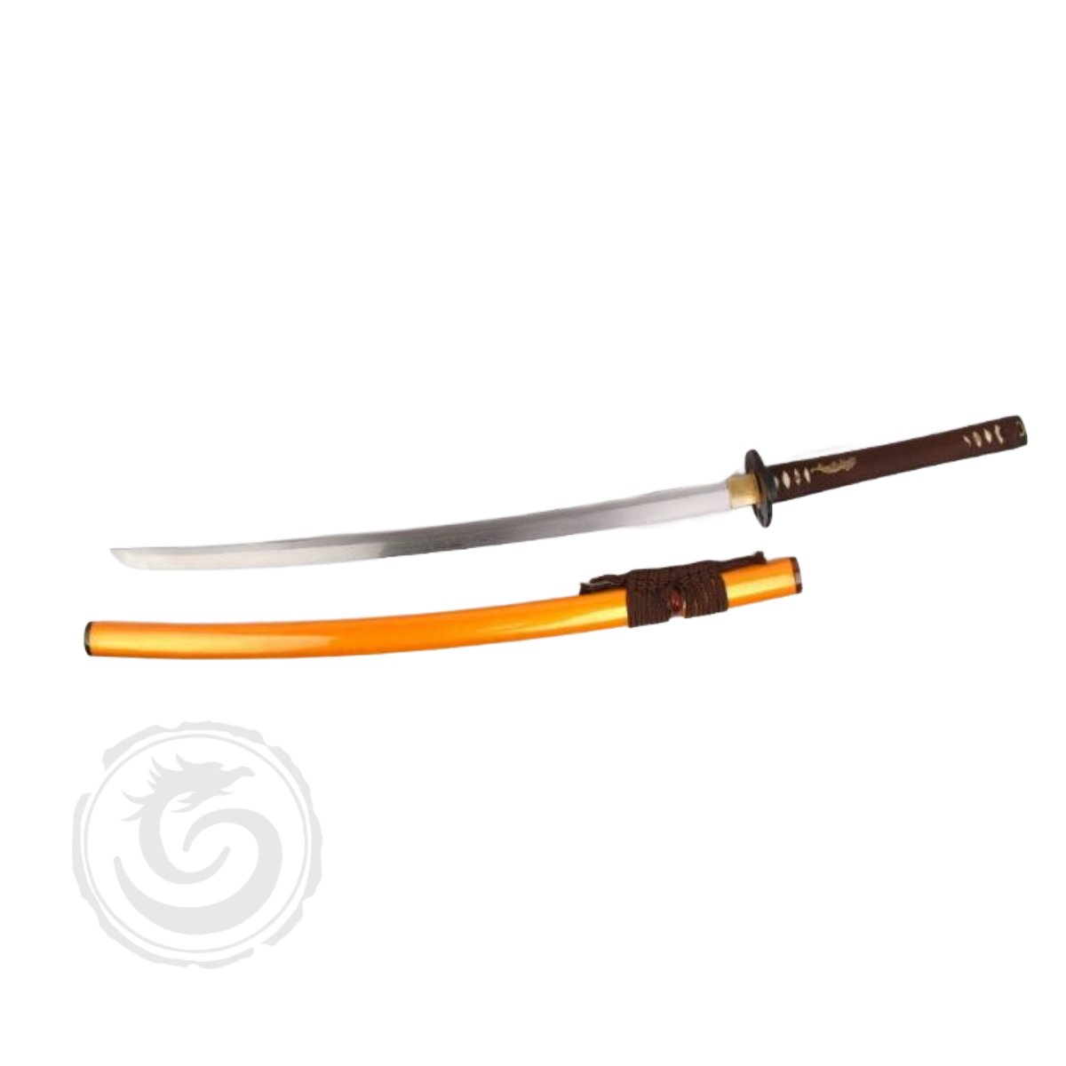 Snake Eye Japanese Samurai Katana Cutout Tsuba Orange Scabbard