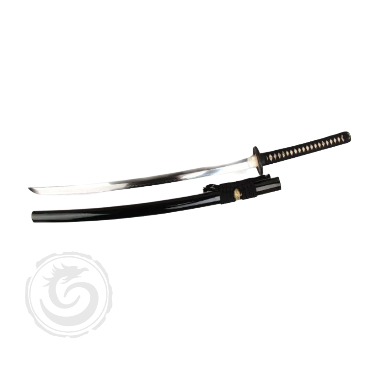 Snake Eye Japanese Samurai Katana Gold Accent Tsuba Black Scabbard