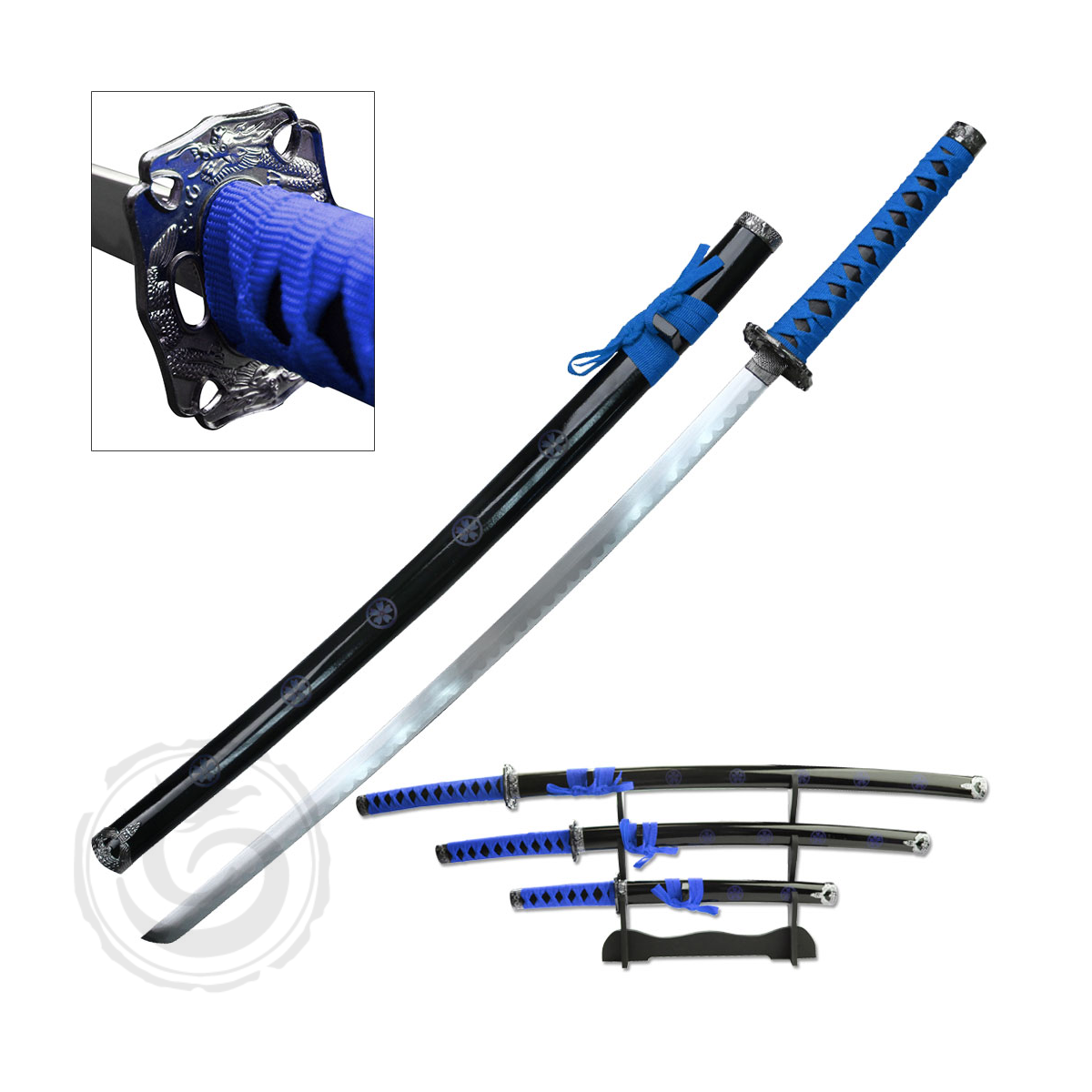 BladesUSA Blue Samurai Katana Sword Carbon Steel Blade Set of 3