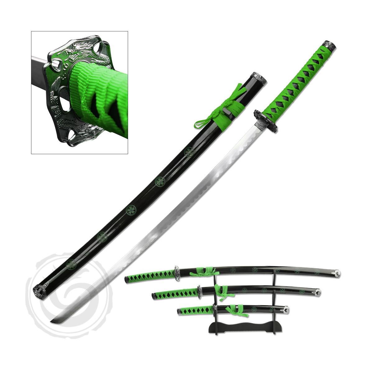 BladesUSA Green Samurai Katana Sword Carbon Steel Blade Set of 3