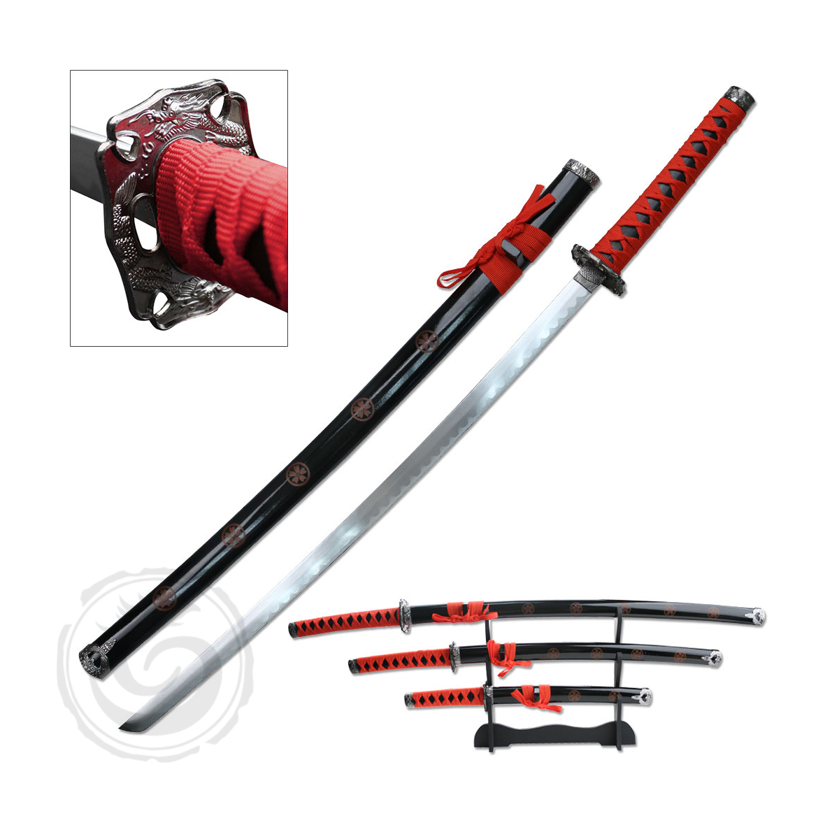 BladesUSA Red Samurai Katana Sword Carbon Steel Blade Set of 3