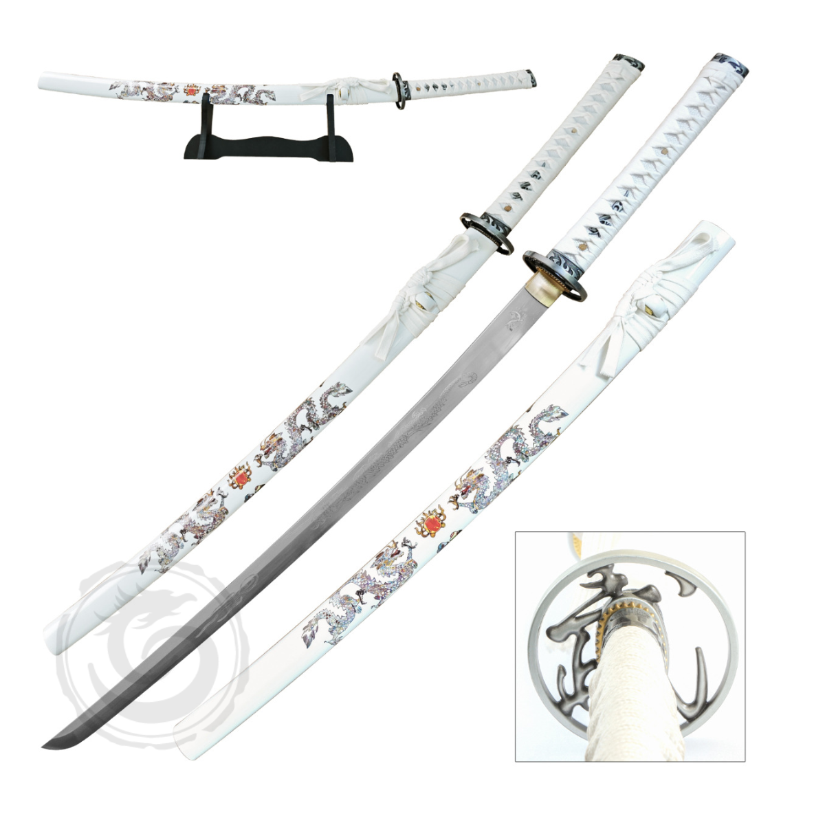 Ten Ryu 40.5″ Dragon Samurai Katana Sword White Scabbard