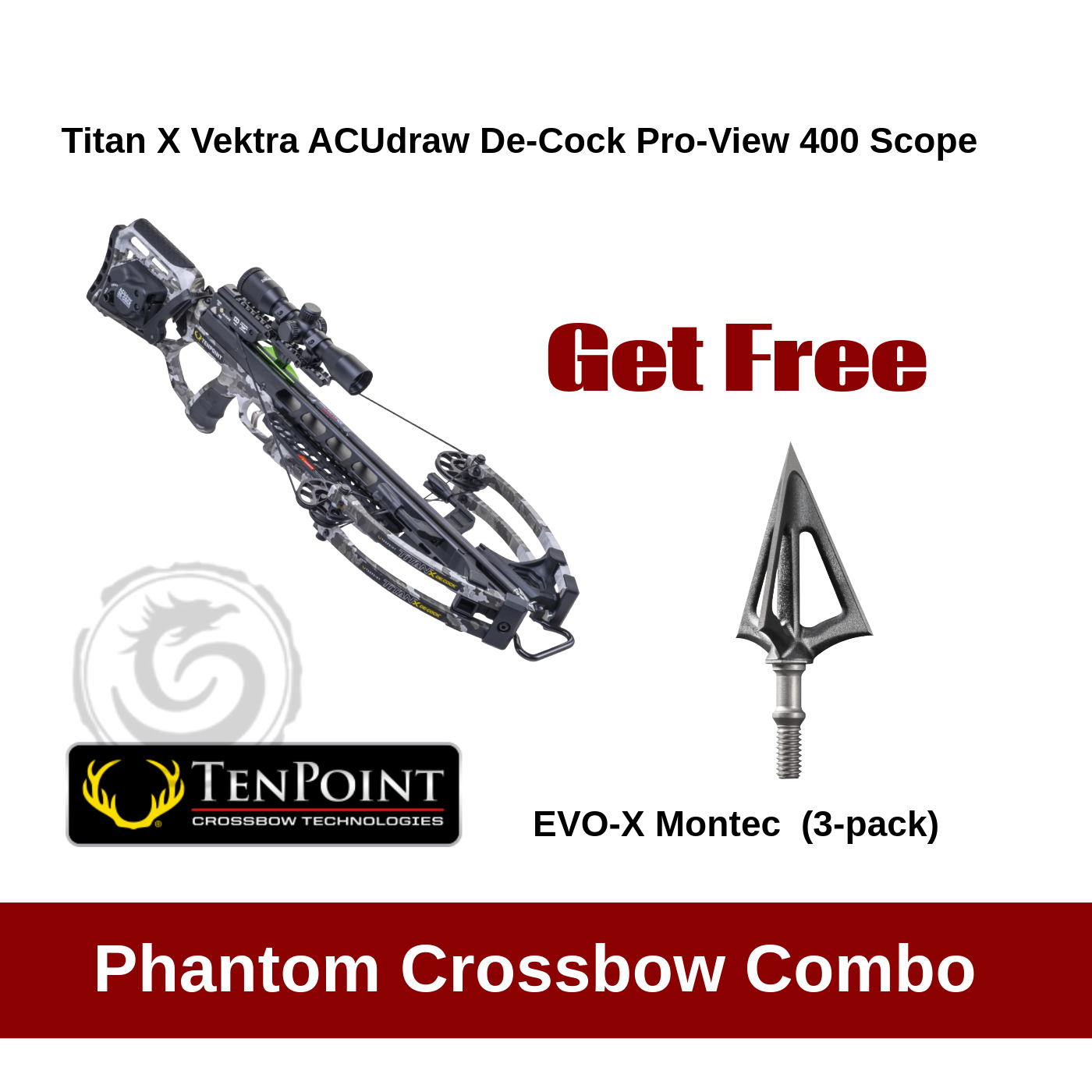 TenPoint Titan X Vektra ACUdraw De-Cock Pro-View 400 Scope Crossbow Kit Broadhead Combo