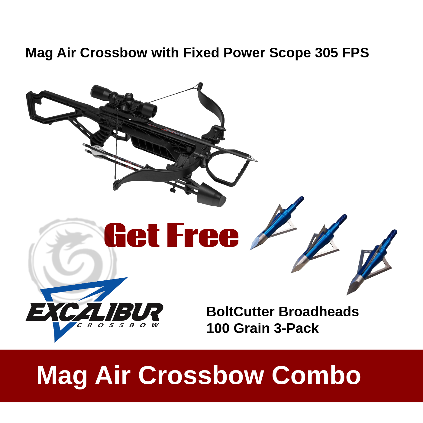 Excalibur Mag Air Crossbow with Fixed Power Scope 305 FPS Broadhead Combo