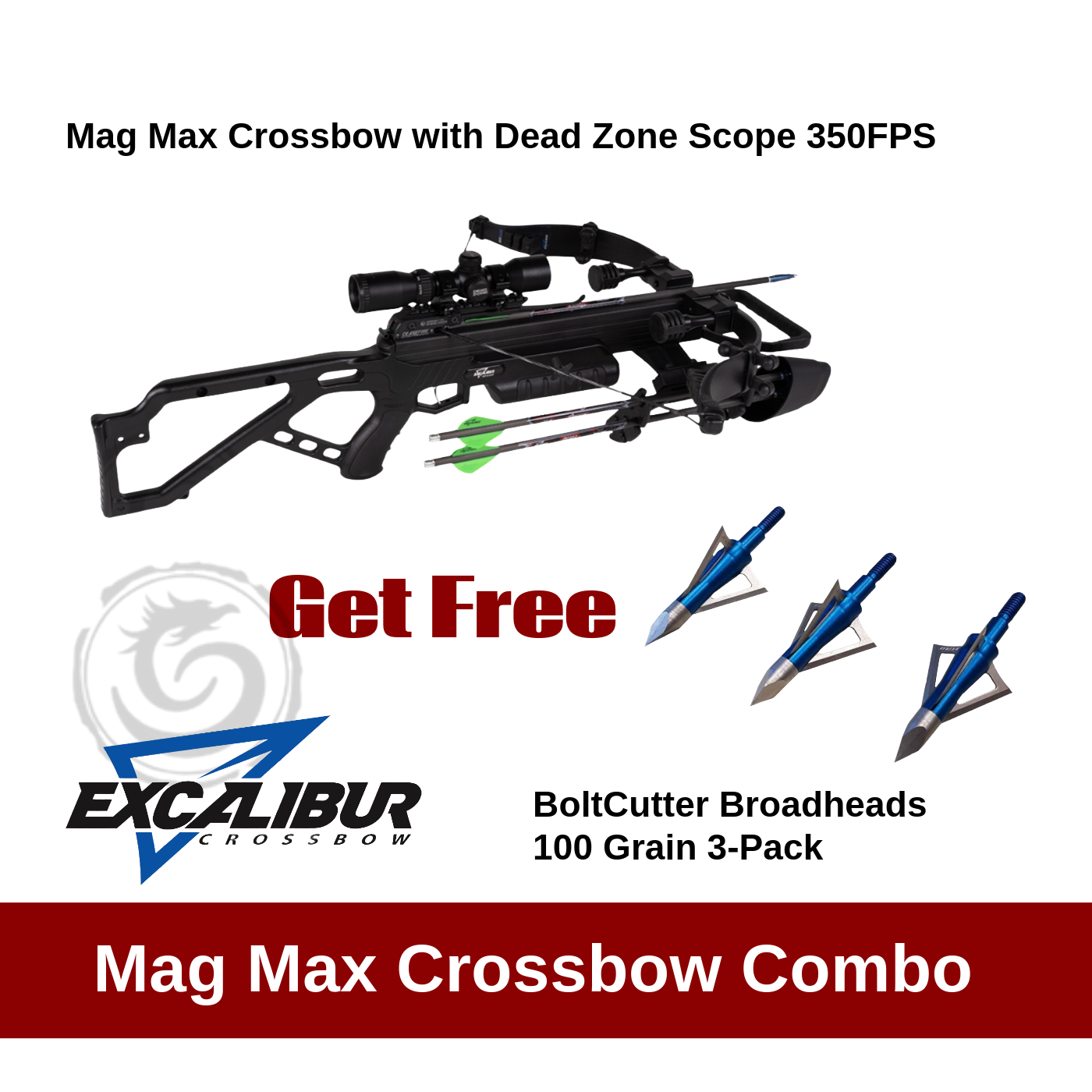 Excalibur Mag Max Crossbow with Dead Zone Scope 350FPS Broadhead Combo