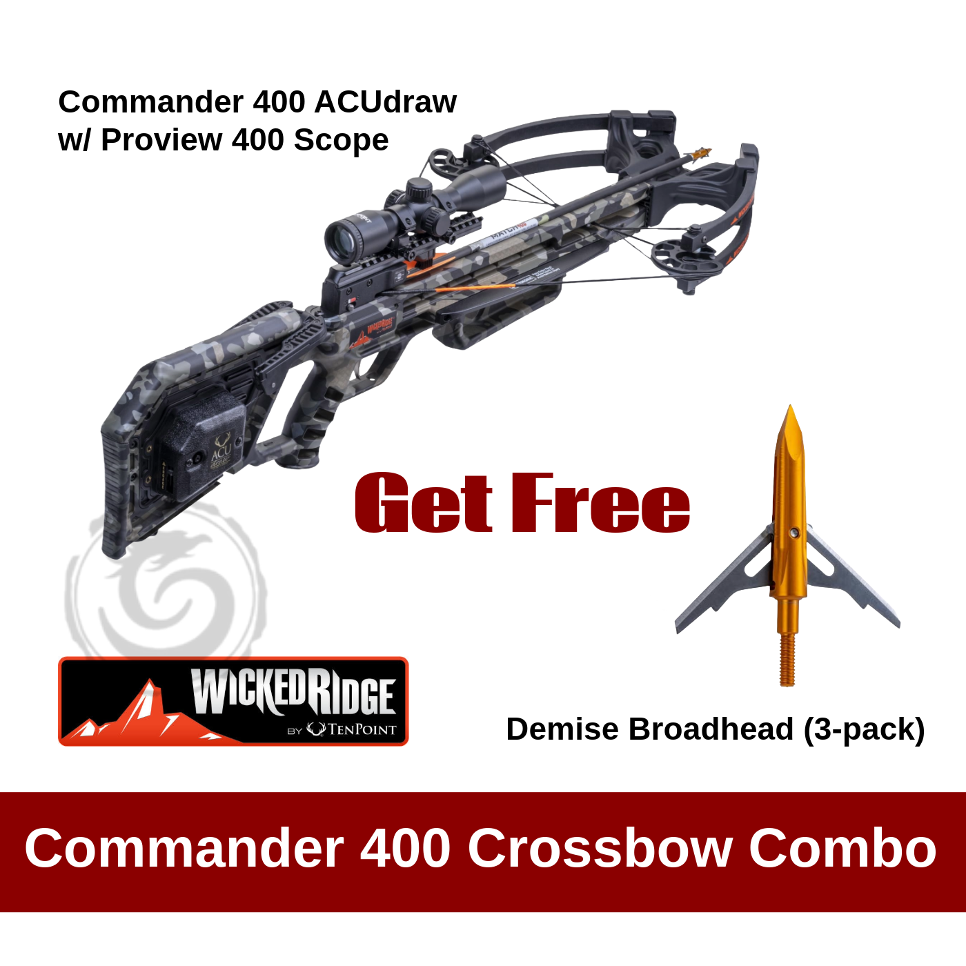Wicked Ridge Commander 400 ACUdraw w/ Proview 400 Scope Crossbow Package – Peak Broadhead Combo