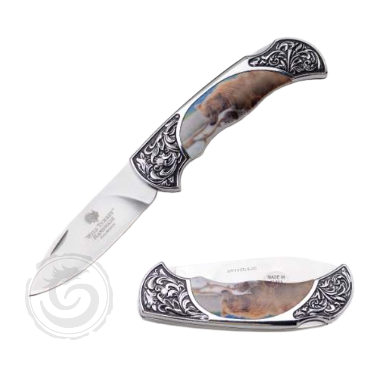 Wild Turkey Handmade Lock Back Manual Folding Knife 3D Grizzly Bear