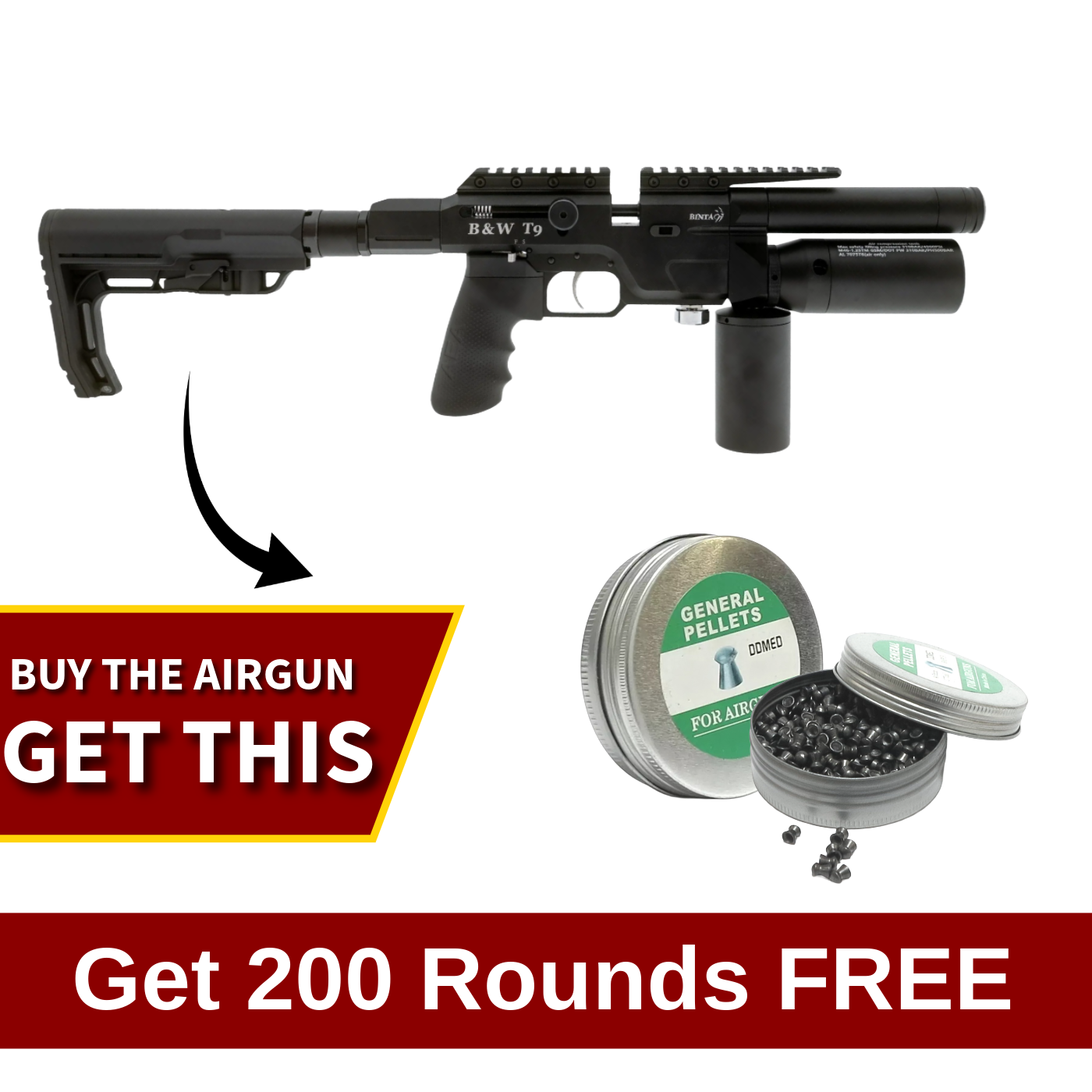 BinTac T9 Tactical 9mm Semi-Auto Fixed Stock PCP Rifle