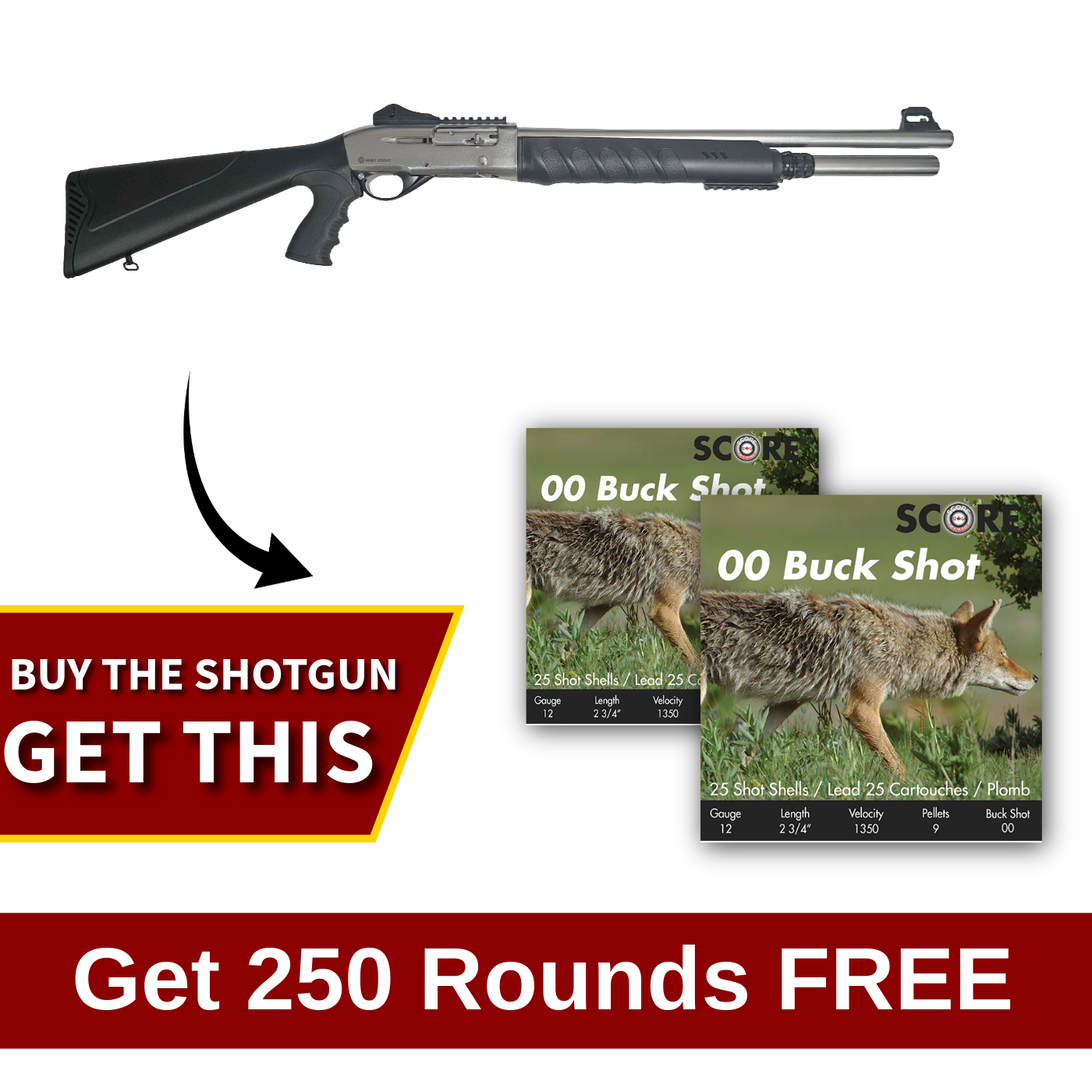 Hunt Group HG12 Law Defence 12 Ga Semi 3″ Cham 20″ Stainless w/Ammo Combo