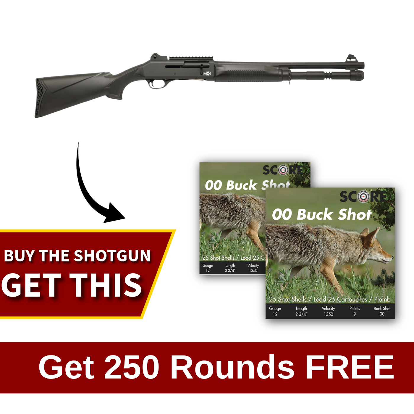 Hunt Group MX4 Semi-Auto 12 Ga 3″ Cham 18.5″ Barrel Shotgun w/Ammo Combo