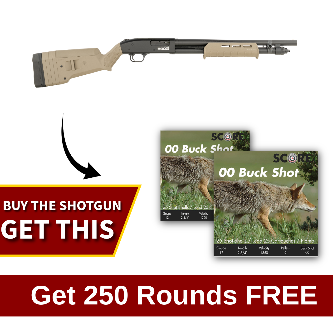 Mossberg 590S Magpul 12 Ga 18.5″ Optic Ready – FDE w/Ammo Combo