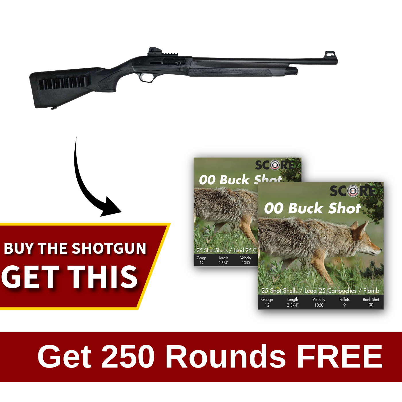 Reximex RS 212 HD Semi-Auto 12 Ga 20″ Barrel Shotgun Black w/Ammo Combo